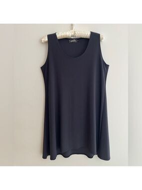 SYMPLI Dark Grey Scoop Neck Jersey Tank Top Long A-Line Style Travel Versatile